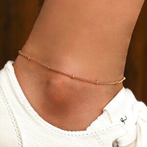 3/$35 NEW Delicate Gold Tone Beaded Chain Anklet Dainty Ankle Bracelet Jewelry